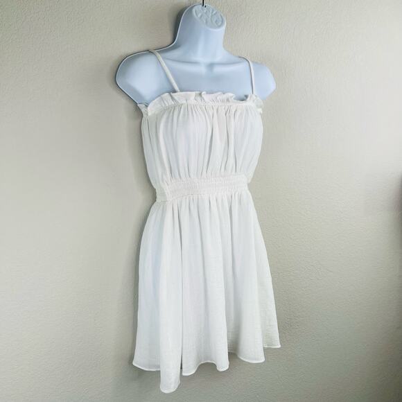All in Favor White Cotton Gauze Square Neck Sleeveless Smocked Mini Dress XS/SM - Picture 8 of 12